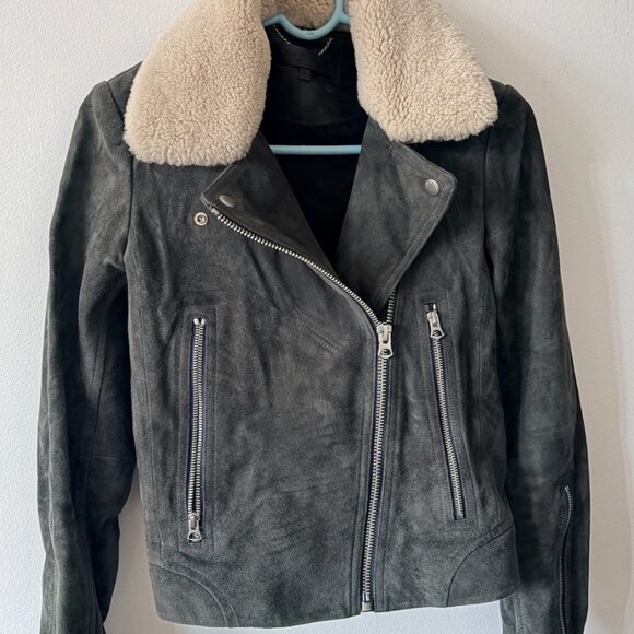 rag & bone Mack Suede Aviator Jacket, Small, Dark Grey - Picture 2 of 5